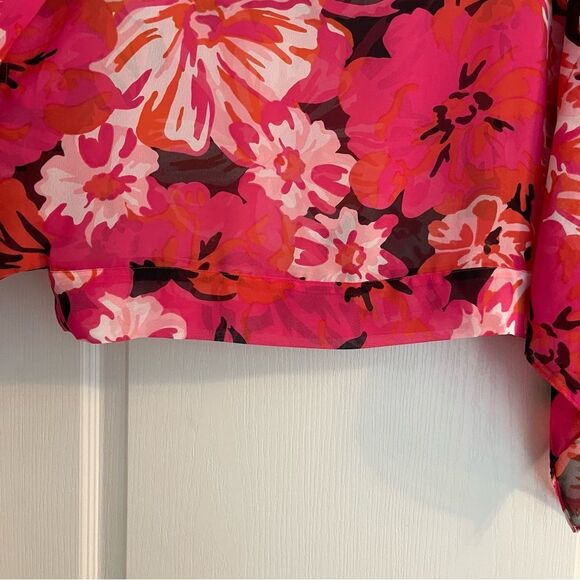 Floral Pink Sheer Chiffon Women's Top New York & CO. - Picture 8 of 10